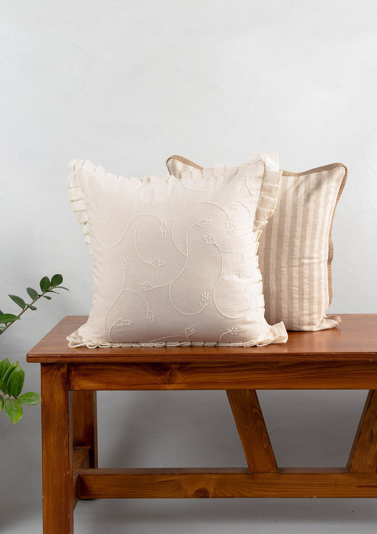 Medley Minimal Design Cream & Loom Minimal Design Grey 100% Cotton Cushion Covers for Sofa - Pack of 2