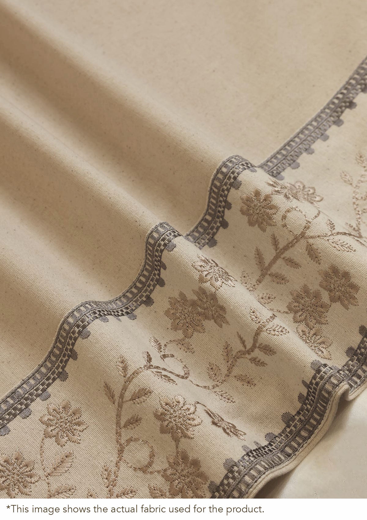Mogra Beige & Brown Floral 100% Cotton Embroidered Blind For Livingroom / Bedroom | Light Reduction