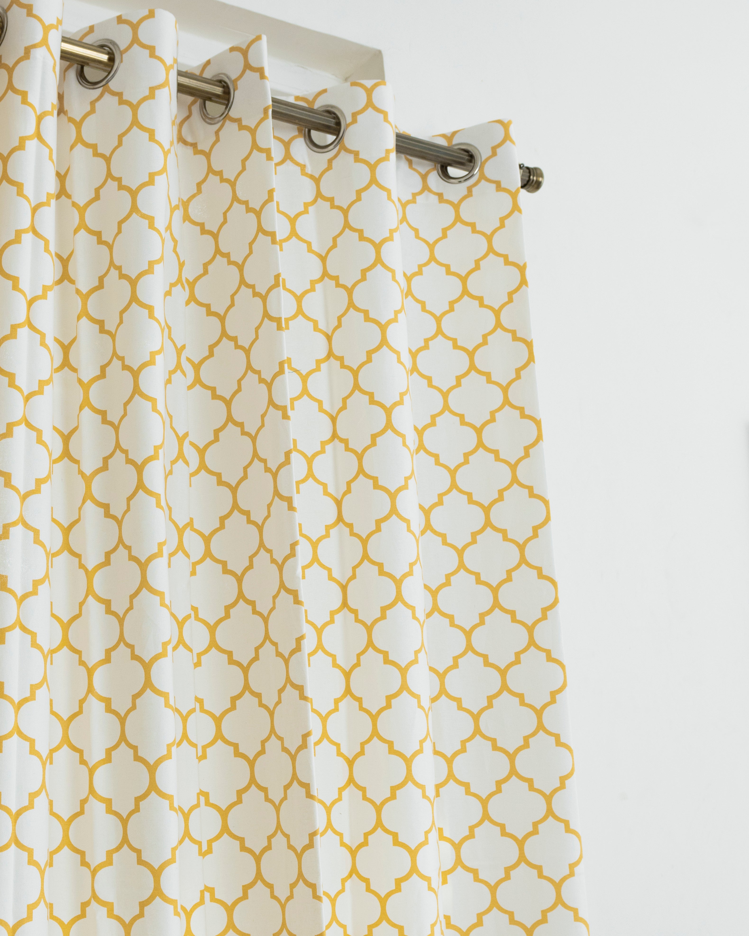 Moroccan Trellis Corn Yellow Cotton Curtain  - Single