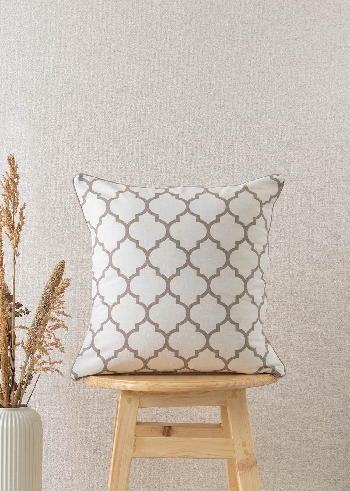 Trellis Printed 100% cotton geometric cushion cover for sofa - Walnut Grey