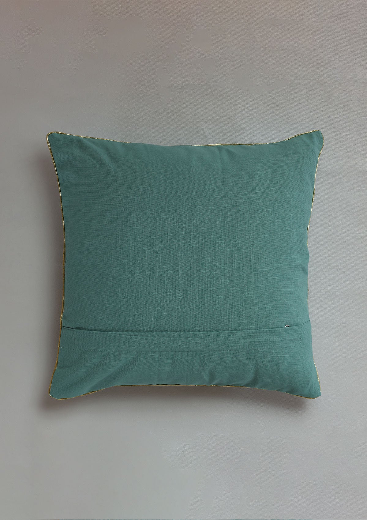 Mudra Teal | Gold Printed Floral | 100% Cotton Cushion Cover For Sofa