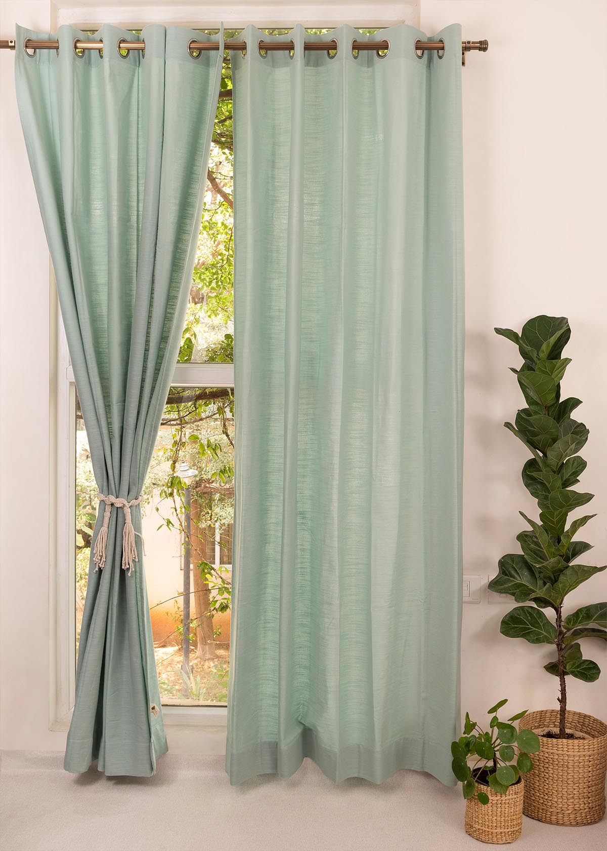 Solid Nile Blue 100% Customizable Cotton plain curtain for bedroom - Room darkening