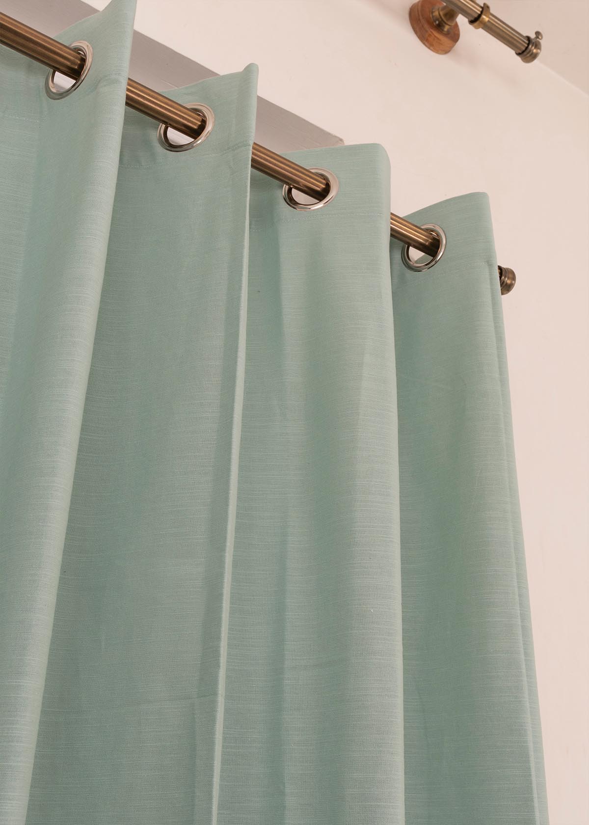 Solid Nile Blue 100% Customizable Cotton plain curtain for bedroom - Room darkening