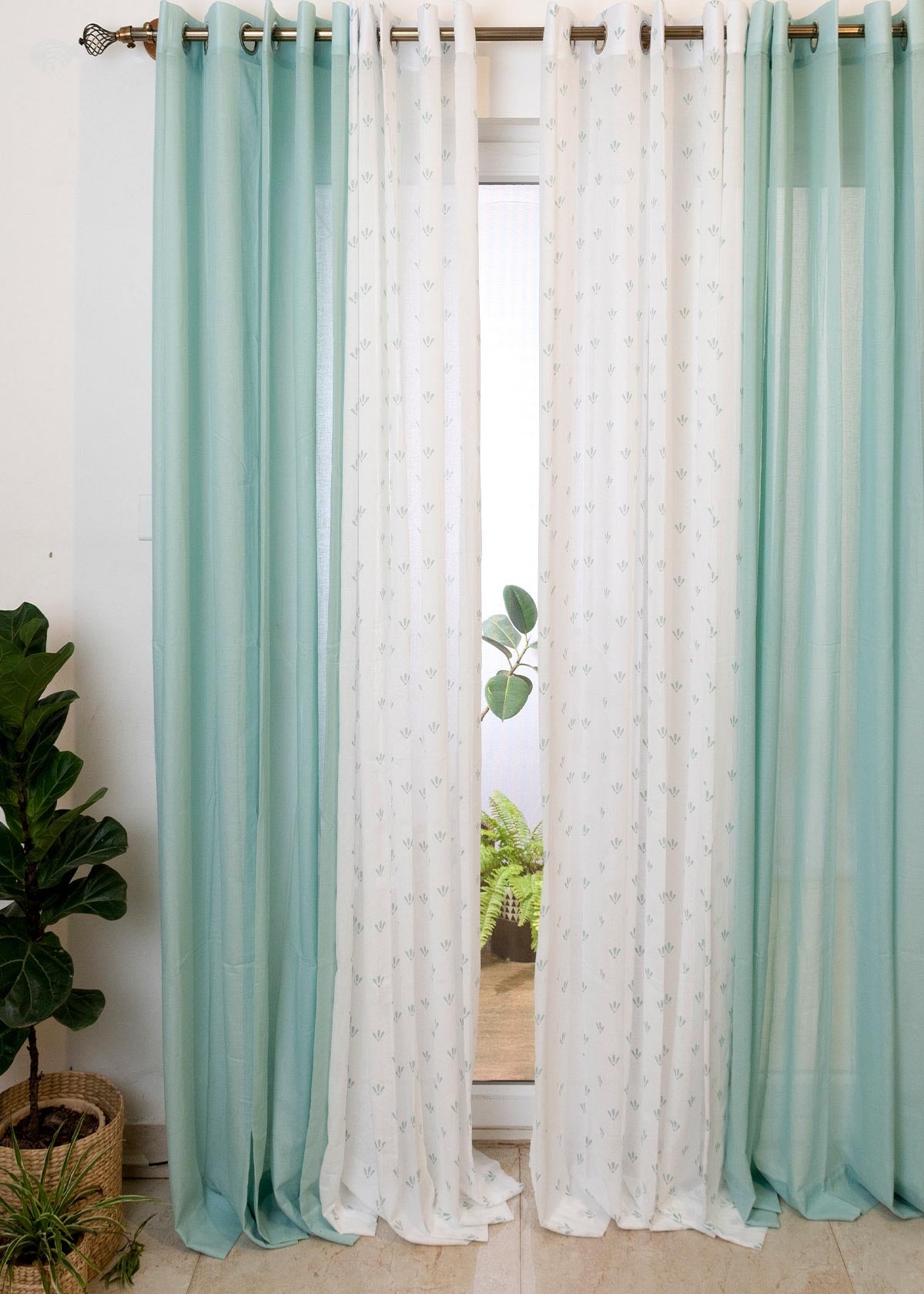 Aniseed Nile Blue Sheer, Nile Blue Solid Sheer Set Of 2 Combo Cotton Curtain - Nile Blue