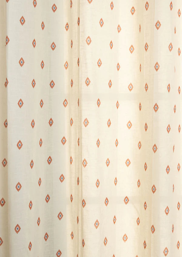 Noor Red 100% Cotton Sheer Printed Customizable blind for livingroom & Bedrooms-Light Filtering
