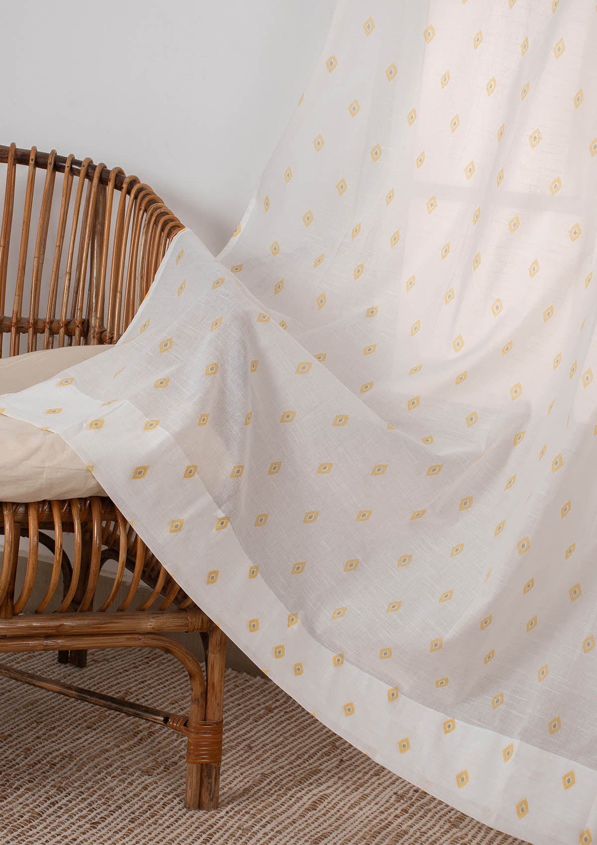 Noor minimal 100% cotton sheer curtain for living room - Light filtering - Yellow - Single Piece