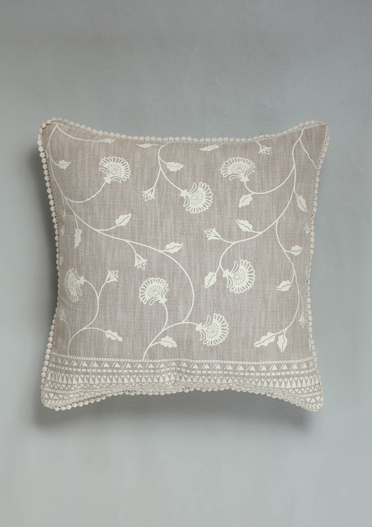 Nora Brown Floral Printed 100% Cotton Cushion Cover For Sofa