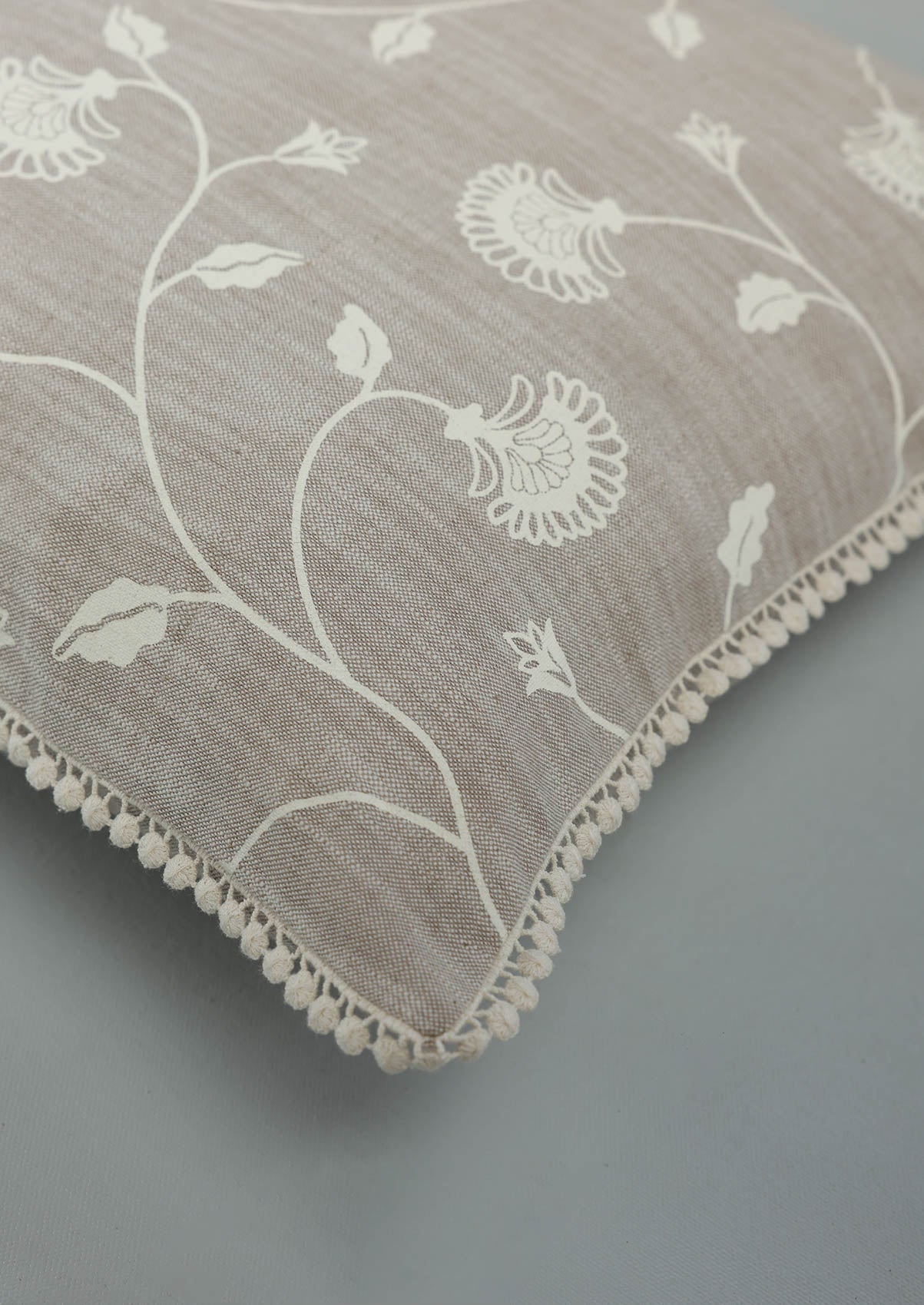 Nora Brown Floral Printed 100% Cotton Cushion Cover For Sofa