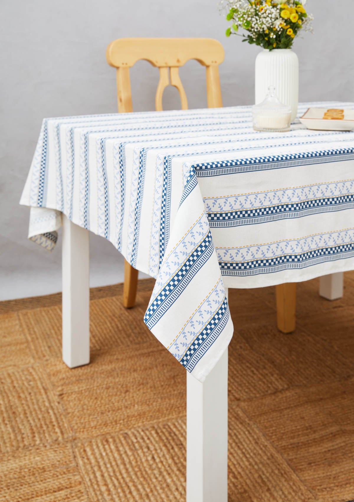 Oriental Stripes 100% cotton geometric table cloth for 4 seater or 6 s
