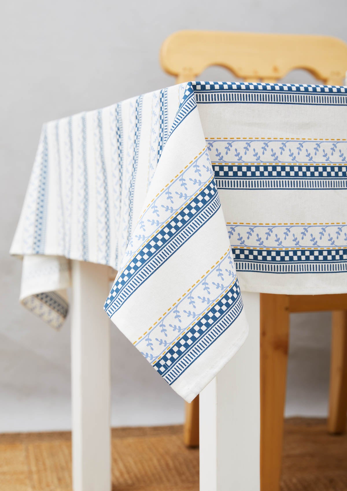 Oriental Stripes Printed Cotton Table Cloth - Night Blue