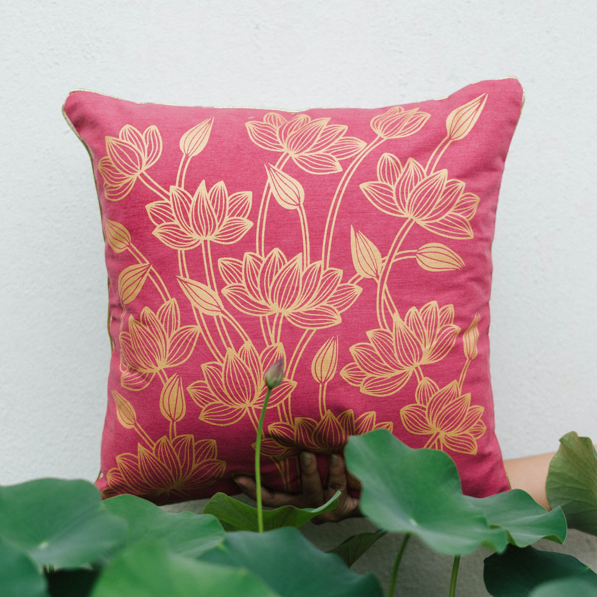 Padma Floral Ethnic 100 Cotton Cushion Cover for Sofa Rose Pink