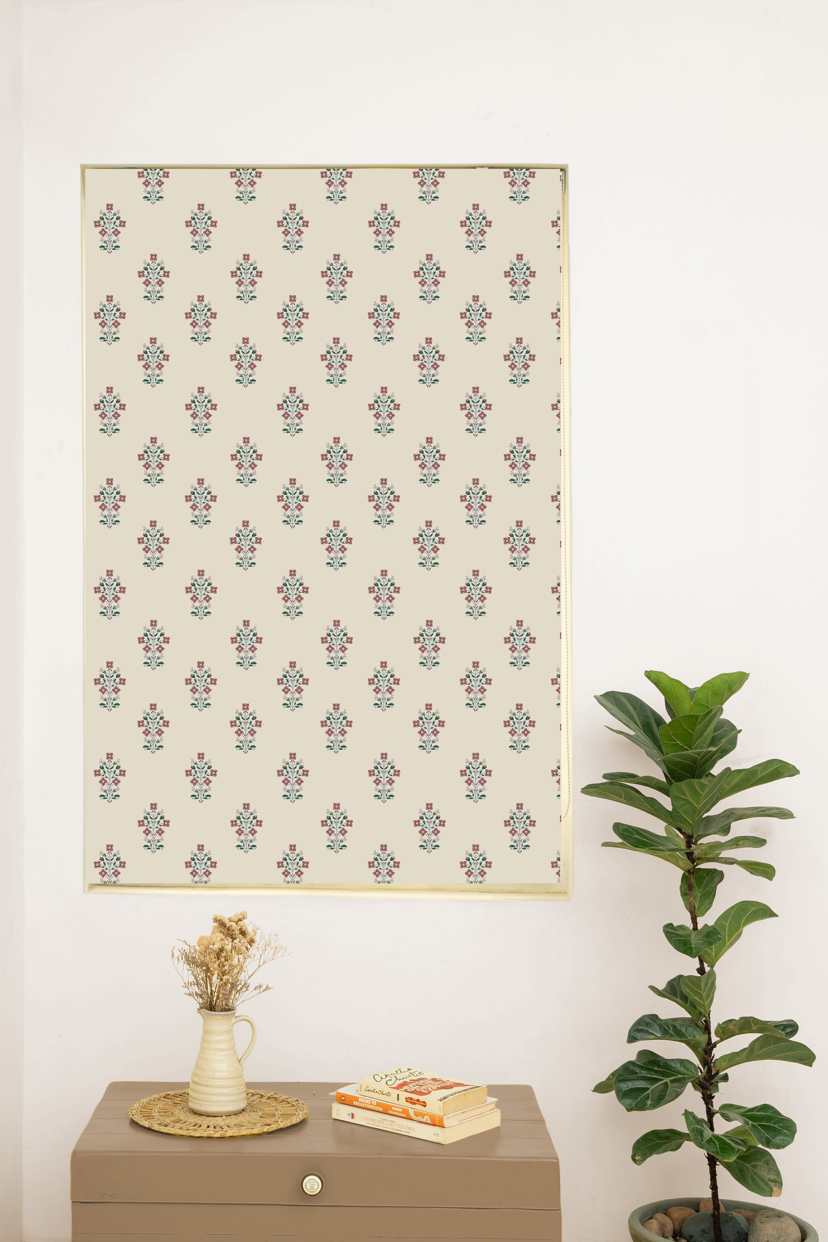 Palash 100% Cotton Sheer Printed Customizable blind for livingroom & Bedrooms-Light Filtering-Green and Red