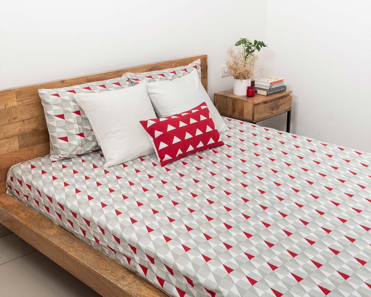 Paralleled - Red & Grey Bed sheet