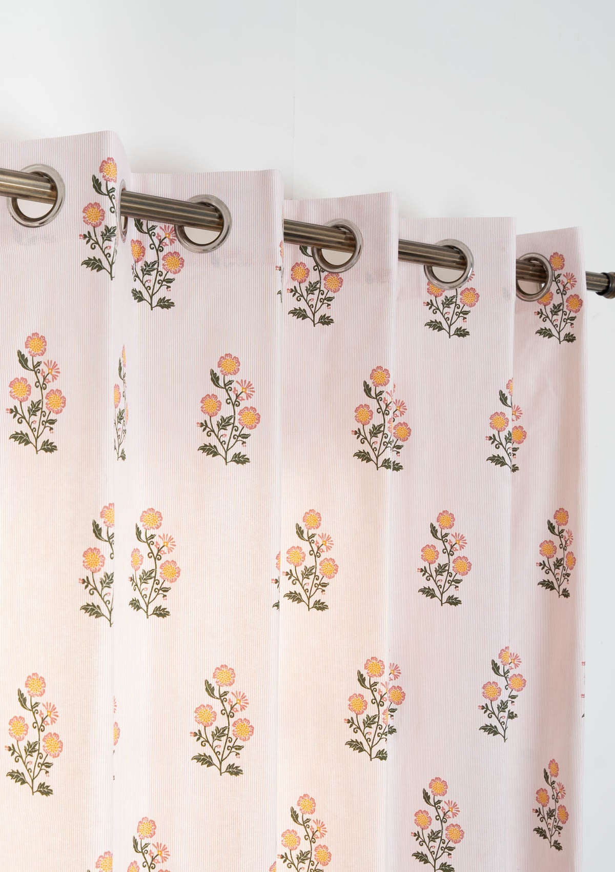 Parijatha Floral printed 100% Cotton Curtain for Living Room and Bedroom - Room Darkening - Rust and Mustard - Pak of 1