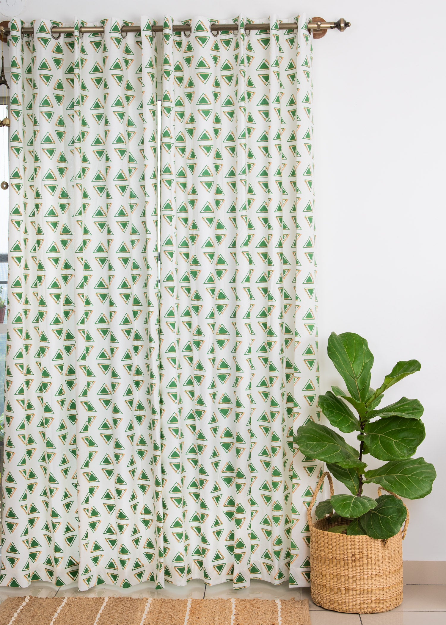 Pascal's Triangle - Stone Green & Mimosa Cotton Curtain  - Single