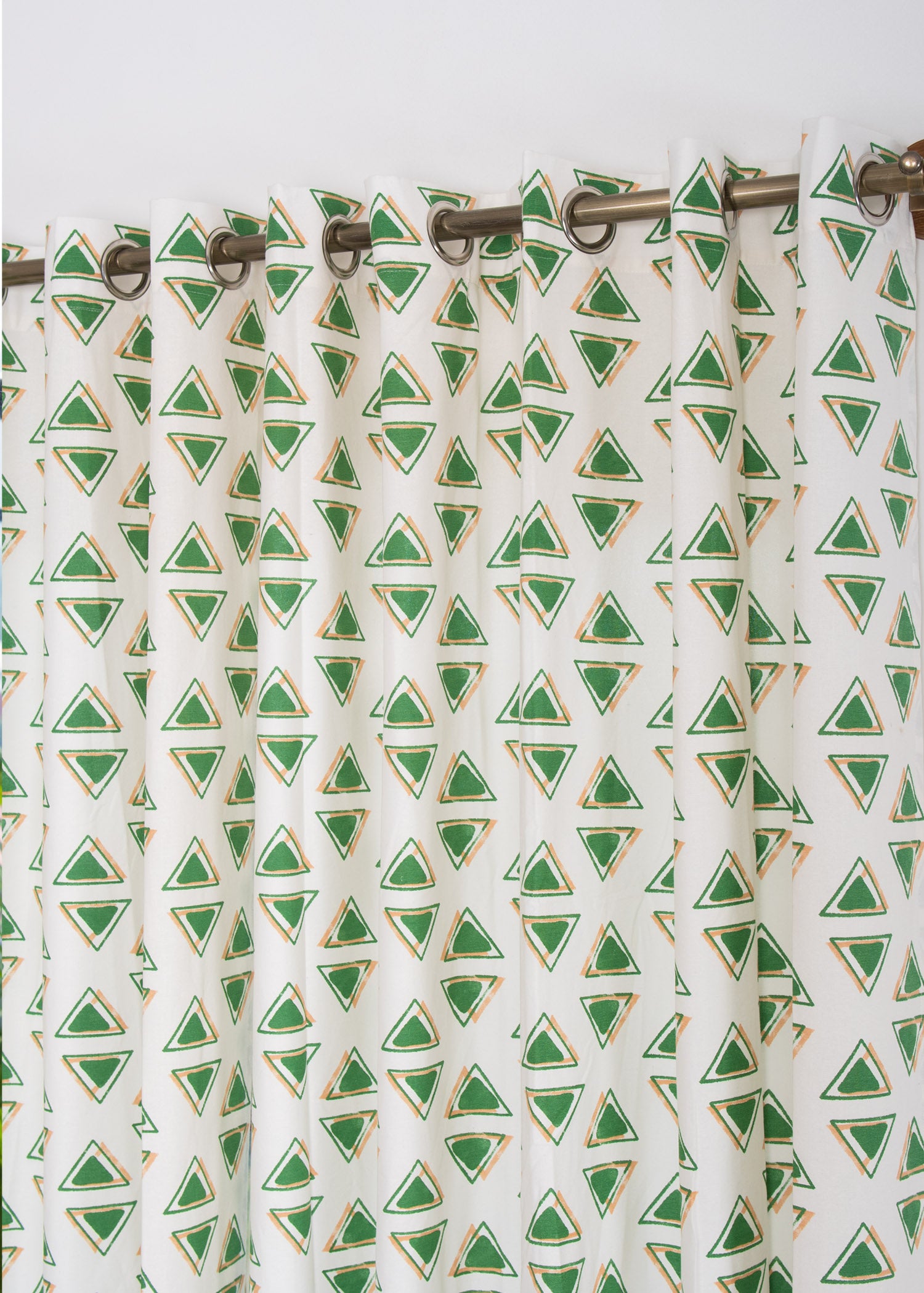 Pascal's Triangle - Stone Green & Mimosa Cotton Curtain  - Single