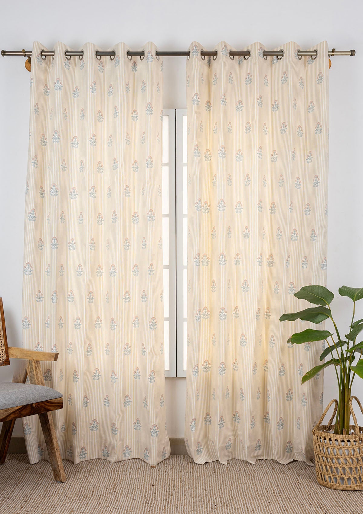 Peony Printed Light Reduction & Arden Printed Sheer Light Reduction | 100% Cotton for Living Room & Bedroom | Floral & Geometric | Cream & Teal | Combo Curtains | Pack of 4