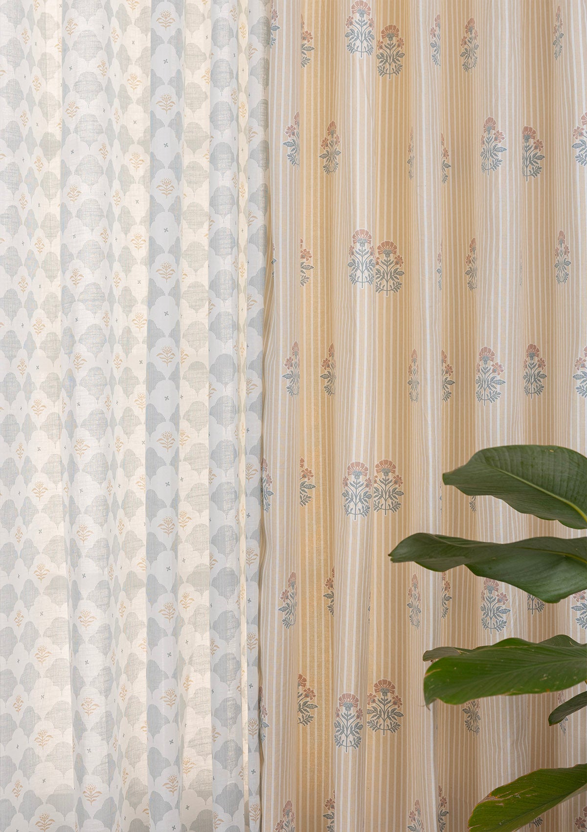 Peony Printed Light Reduction & Arden Printed Sheer Light Reduction | 100% Cotton for Living Room & Bedroom | Floral & Geometric | Cream & Teal | Pack of 4