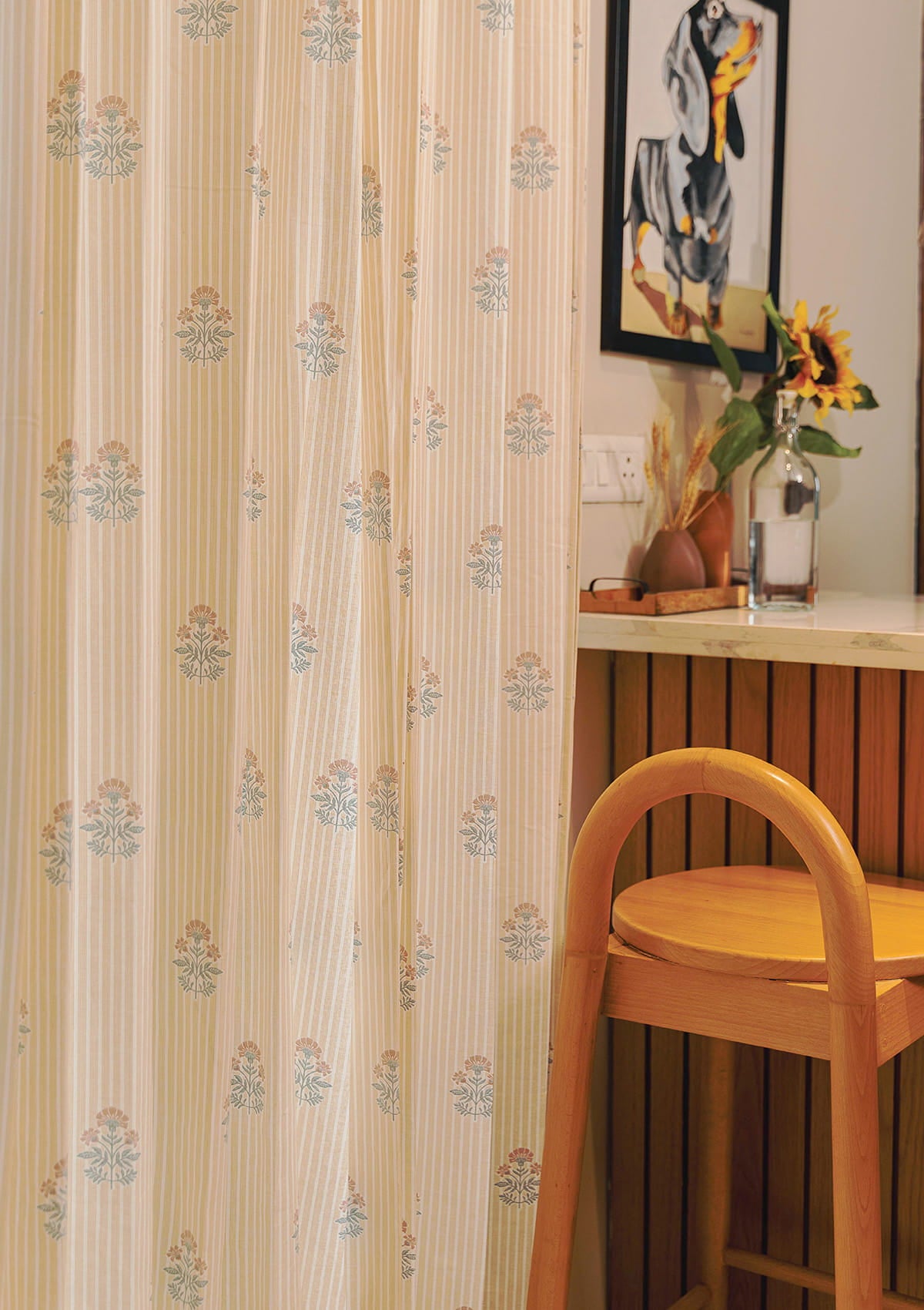 Peony Cream Floral Printed 100% Cotton Curtain For Living Room | Light Reduction | Single Piece
