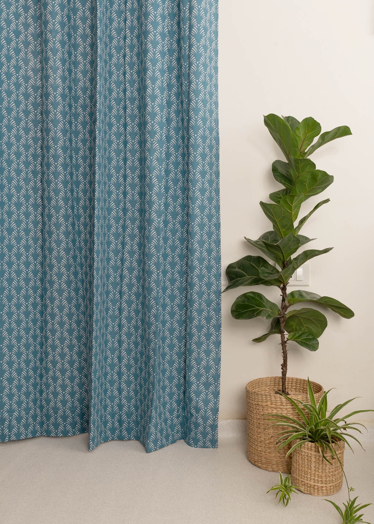 Pergola 100% Customizable Cotton geometric curtain for living room & Bedroom - Room darkening - Indigo