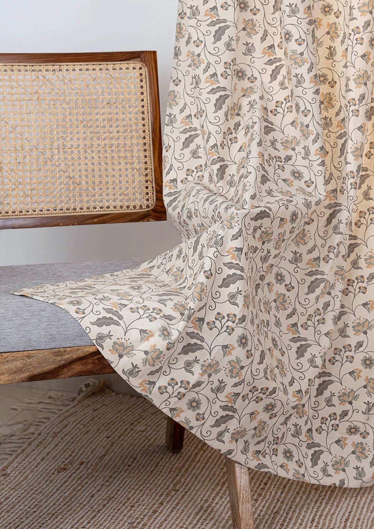 Pomera Grey Floral Printed 100% Cotton Curtain For Living Room | Light Reduction | Single Piece