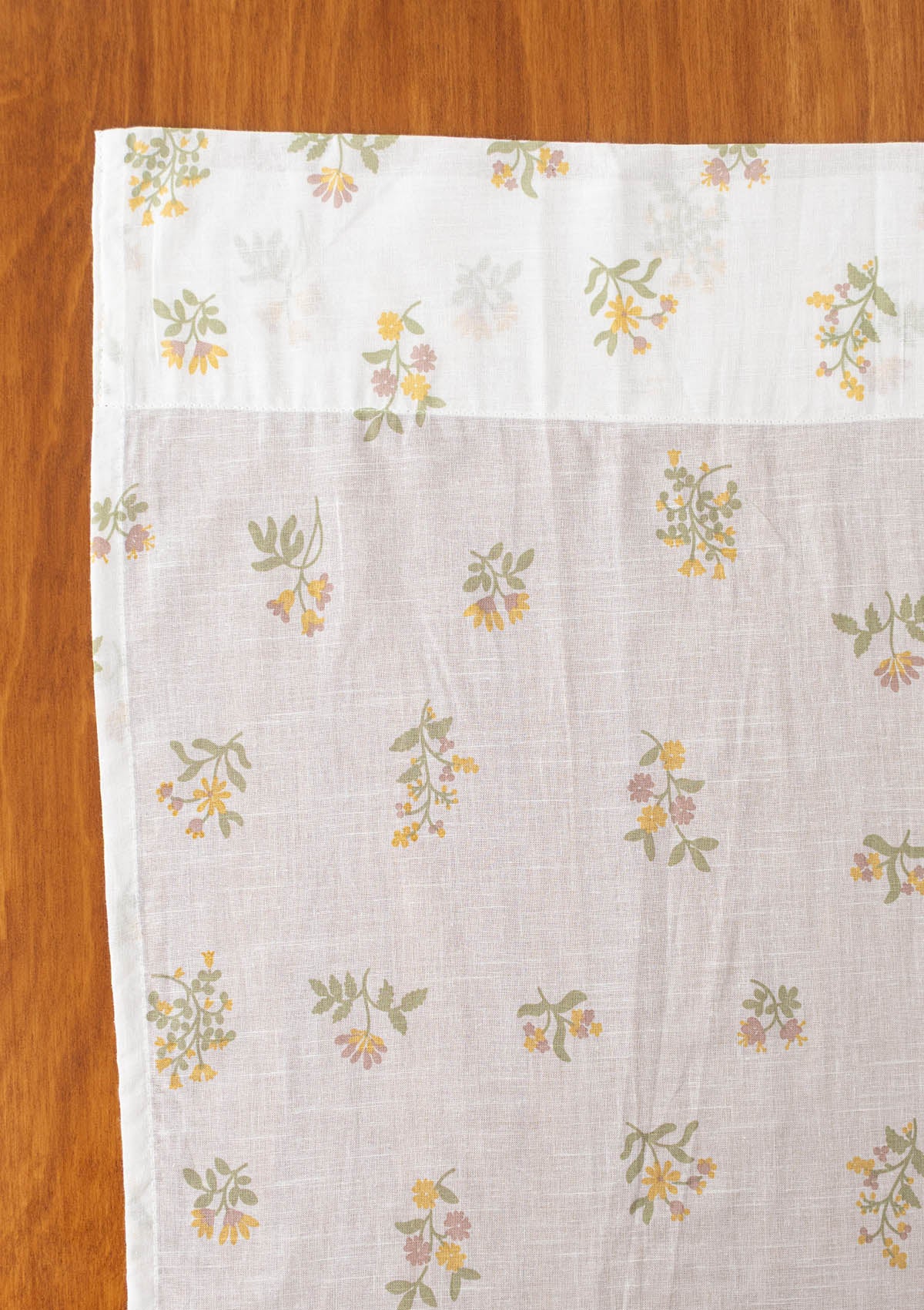 Posy minimal Floral Print 100% cotton sheer curtain for living room - Light filtering - Yellow - Single Piece