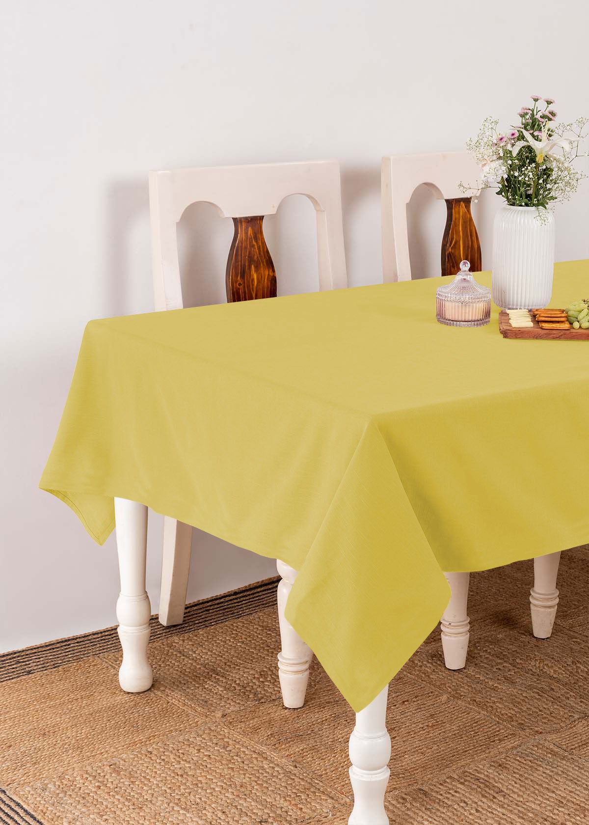 Solid 100% cotton customisable table cloth for dining - Primrose yellow