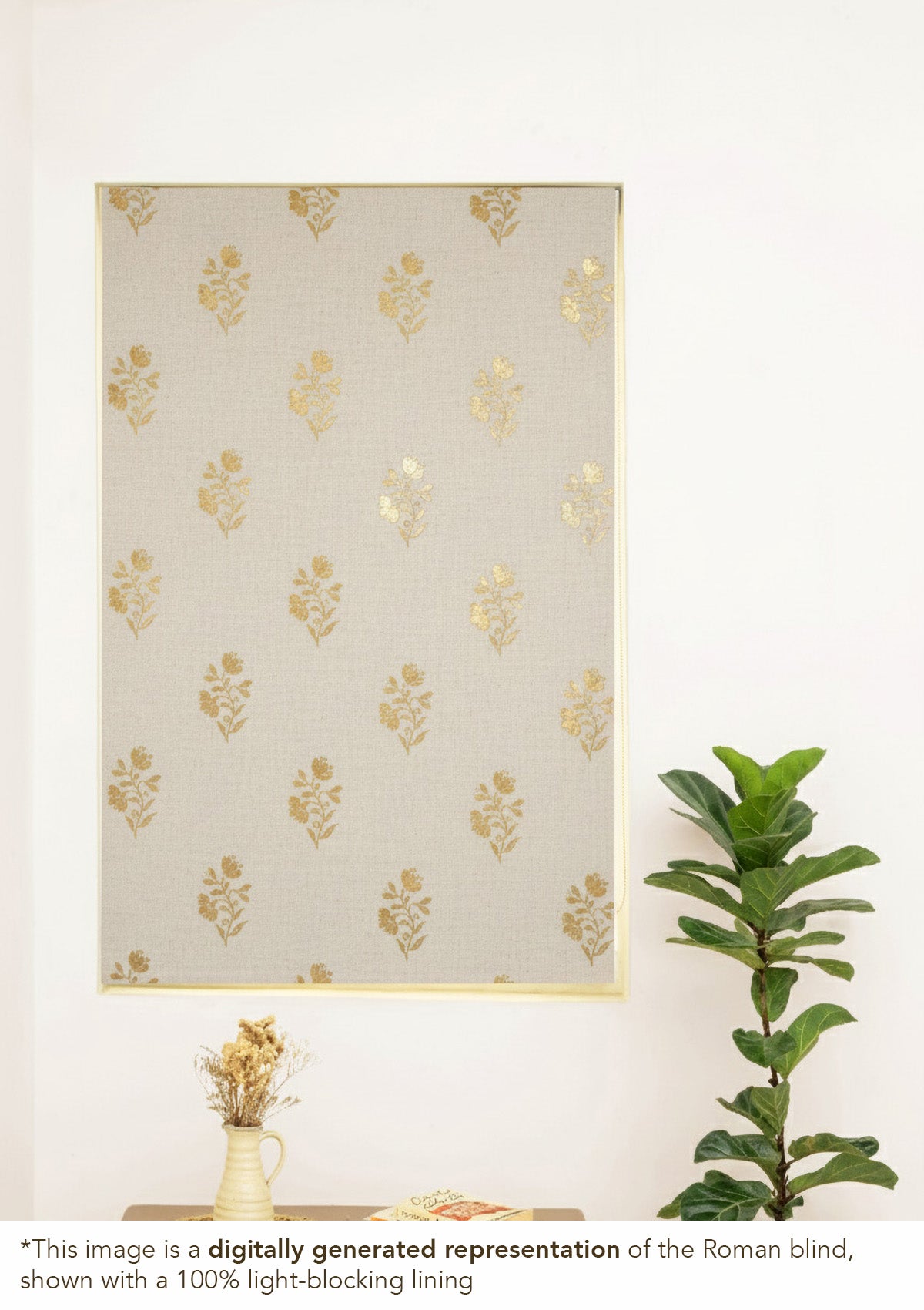 Roha Linen Cotton Gold printed Customizable blind for livingroom & Bedrooms  - Light Reduction - Beige