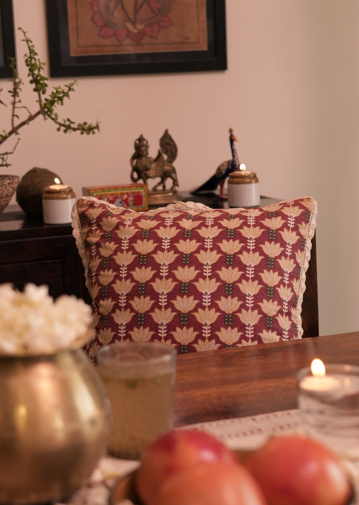 Rohida Red | Printed Floral | 100% Cotton Cushion Cover For Sofa