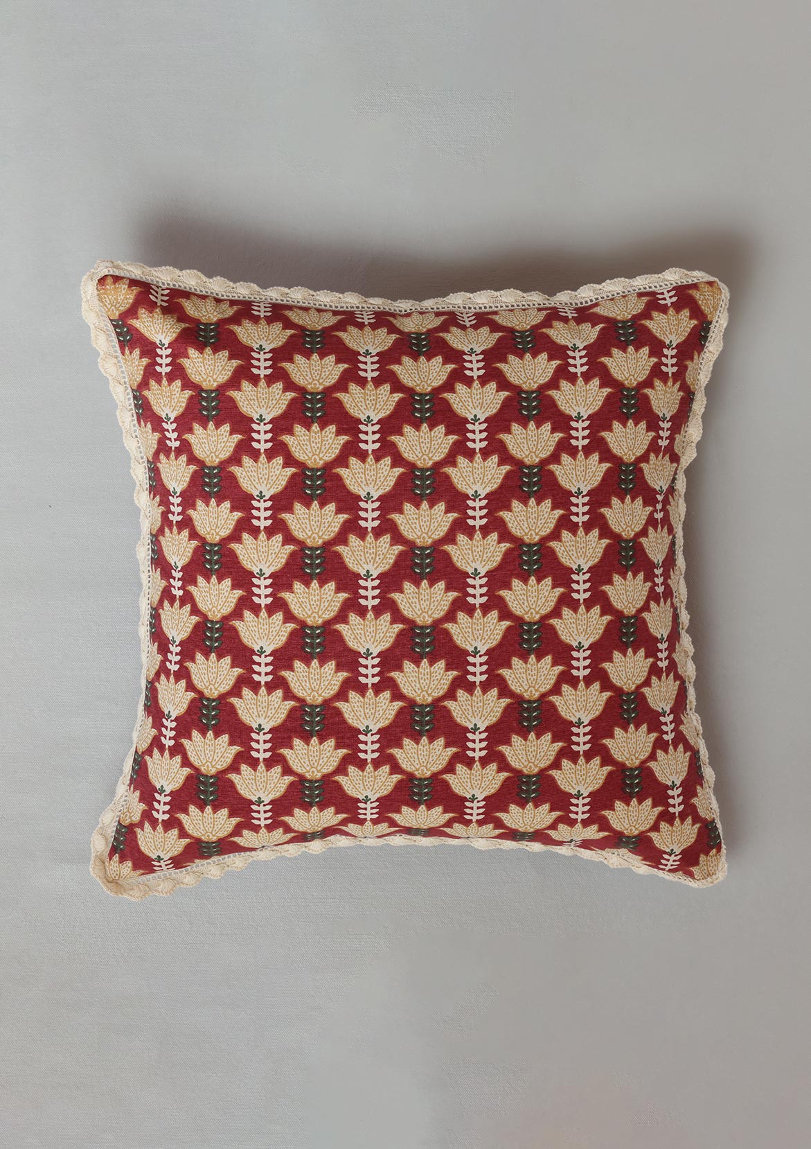 Rohida Red | Printed Floral | 100% Cotton Cushion Cover For Sofa