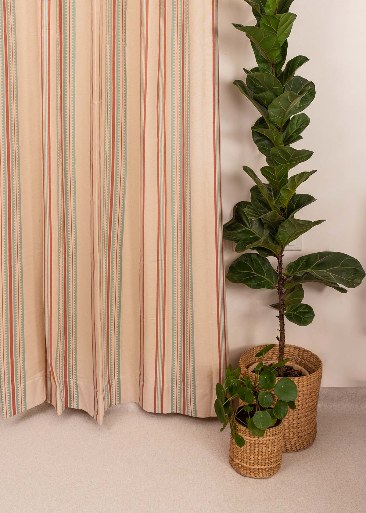 Roman Stripes Printed Cotton Curtain - Multicolor - Single