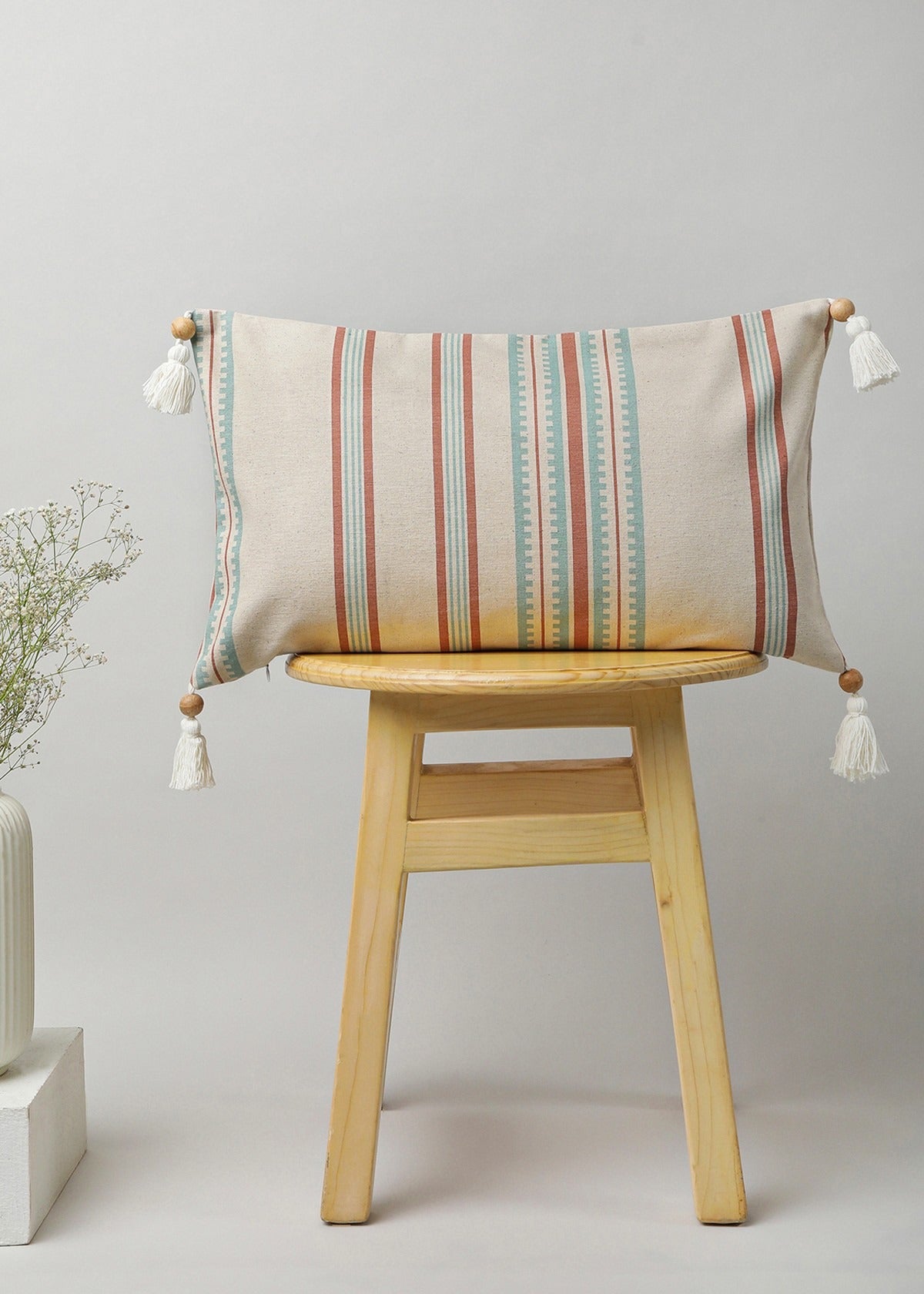 Roman Stripes Printed Cotton Cushion Cover - Multicolor