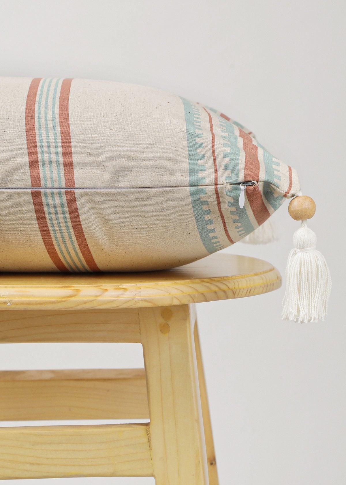 Roman stripes 100% cotton customisable geometric cushion cover for sofa - Rust and Nile blue