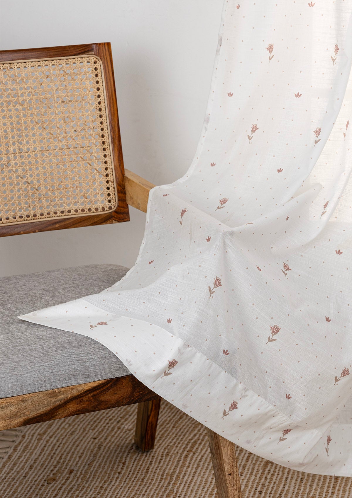 Roselle Pink Floral Printed 100% Cotton Sheer Curtain For Bedroom | Light Reduction | Single Piece