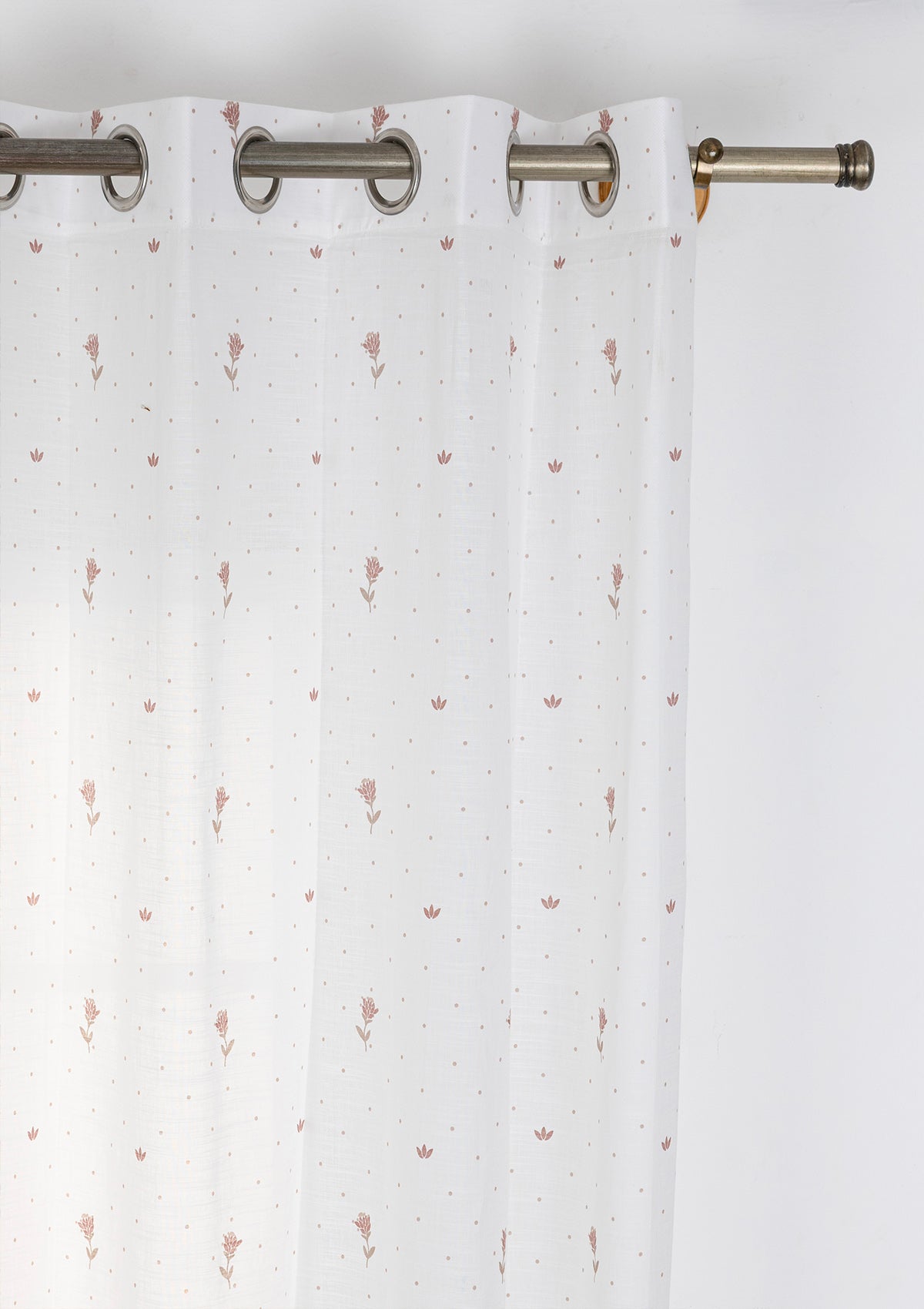 Roselle Pink Floral Printed 100% Cotton Sheer Curtain For Bedroom | Light Reduction | Single Piece