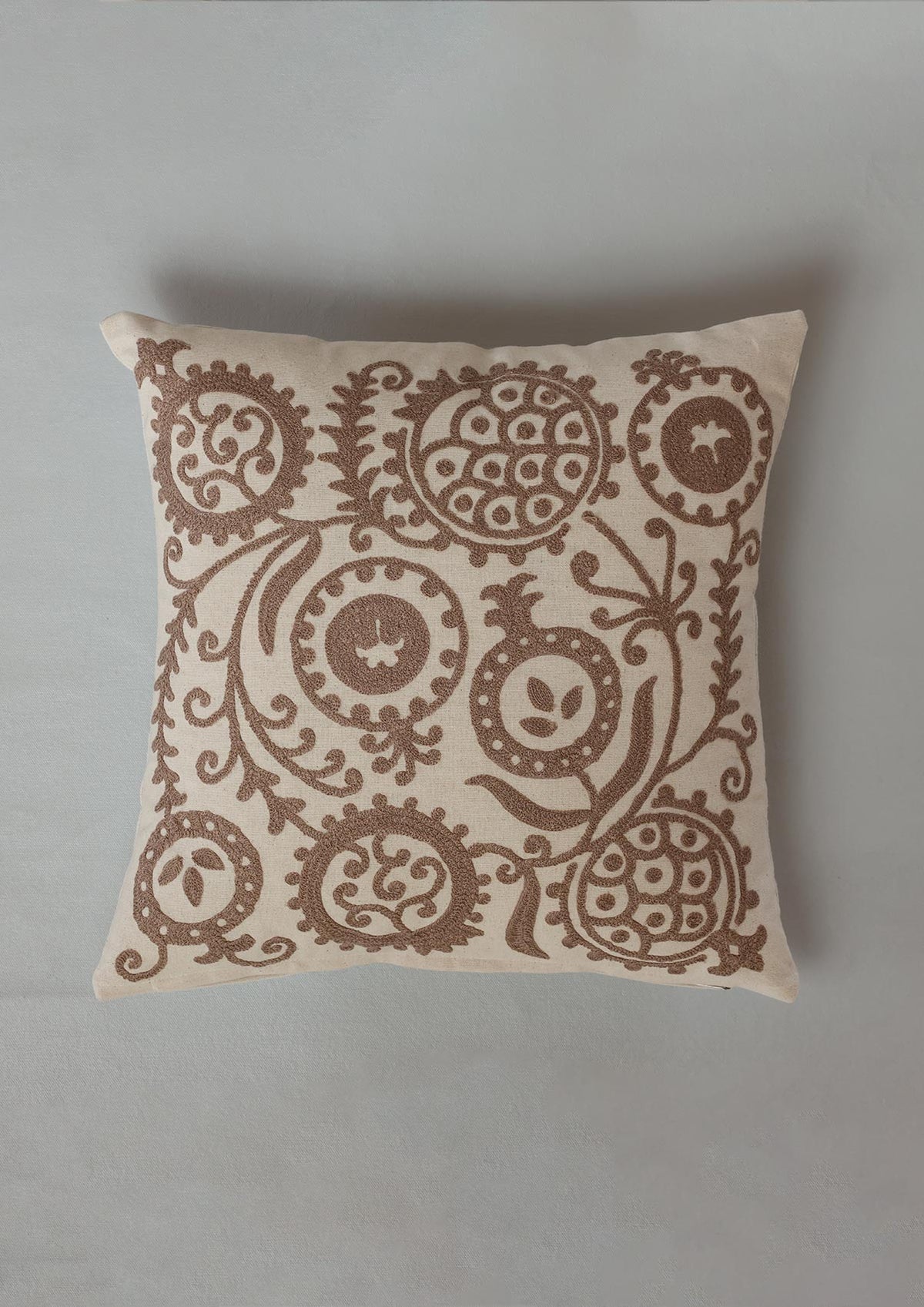 Ruby Brown | Embroidered Neutral |100% Cotton Cushion Cover For Sofa