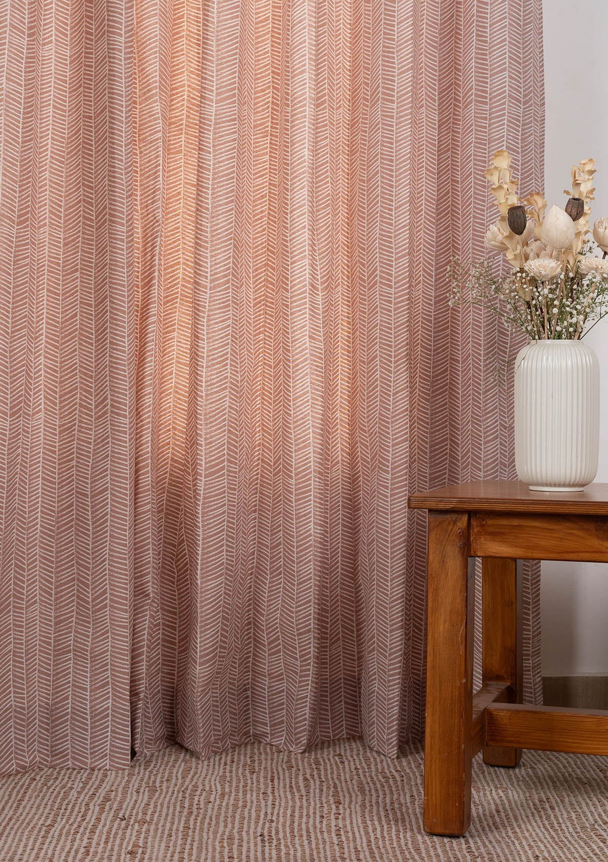 Rustle Mohogany Geometric Style 100% cotton curtain for Living Room and Bedroom - Room darkening - Rust - Single Piece