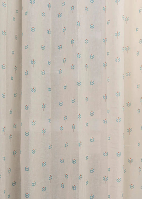 Sapling Nile blue 100% Cotton Sheer Printed Customizable blind for livingroom & Bedrooms-Light Filtering