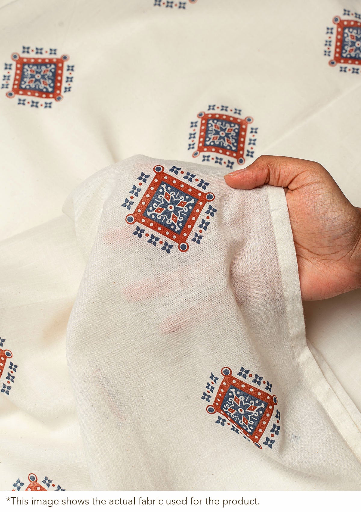 Sapphire 100% Cotton Sheer Ethnic Printed Customizable blind for livingroom & Bedrooms-Light Filtering-Indigo & Red