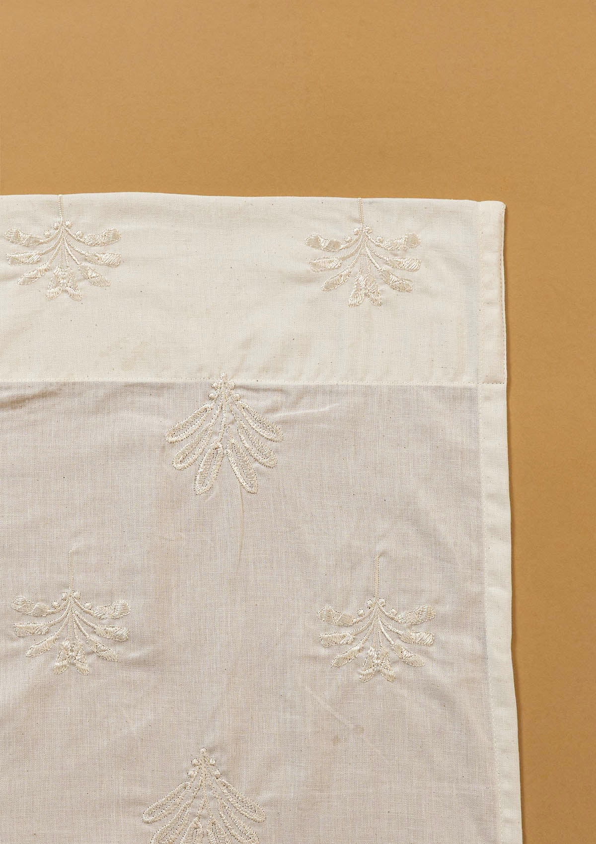 Silva Beige Embroidered 100% Cotton Sheer Curtain For Living Room | Light Reduction | Single Piece