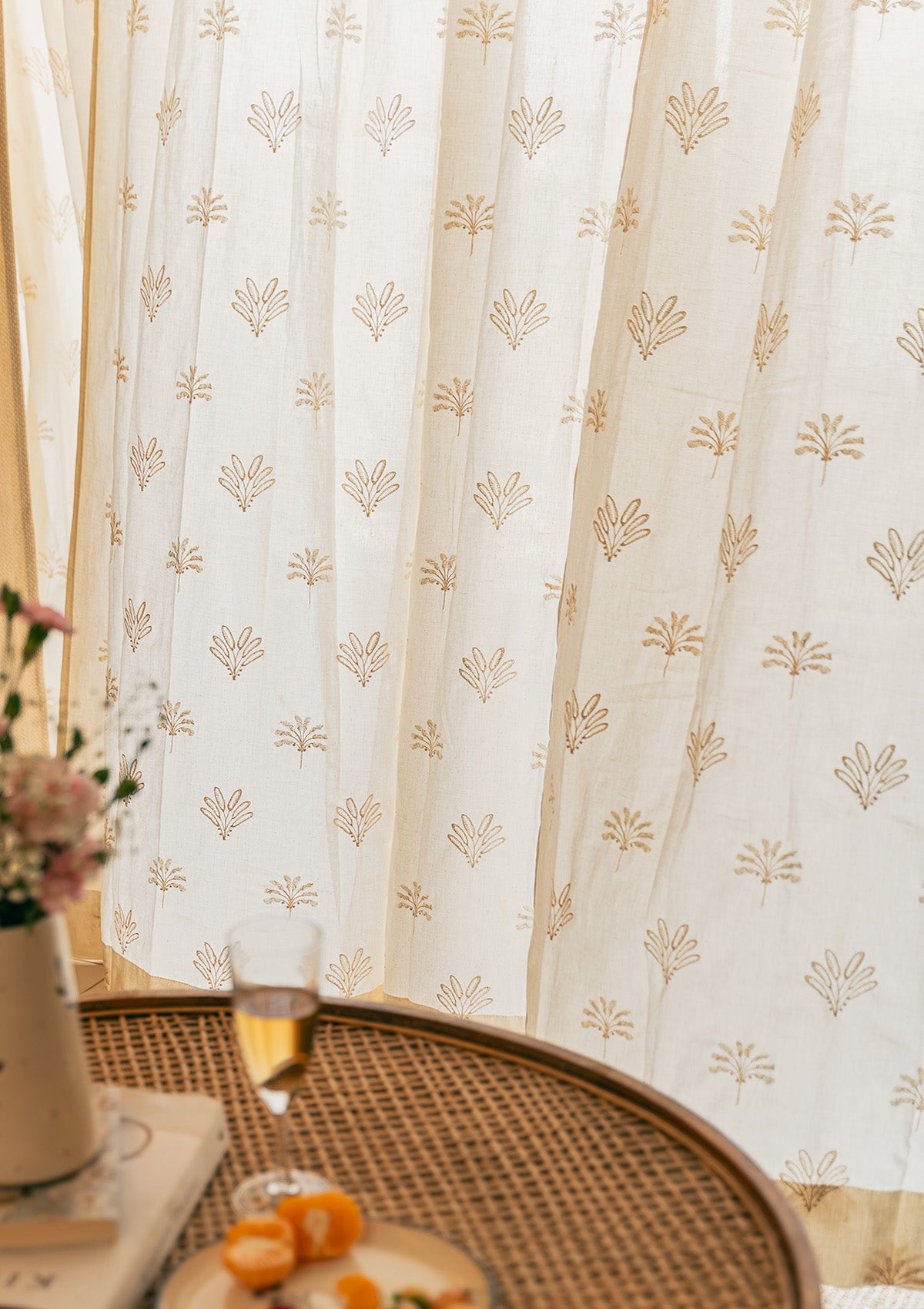 Silva Beige Embroidered 100% Cotton Sheer Curtain For Living Room | Light Reduction | Single Piece