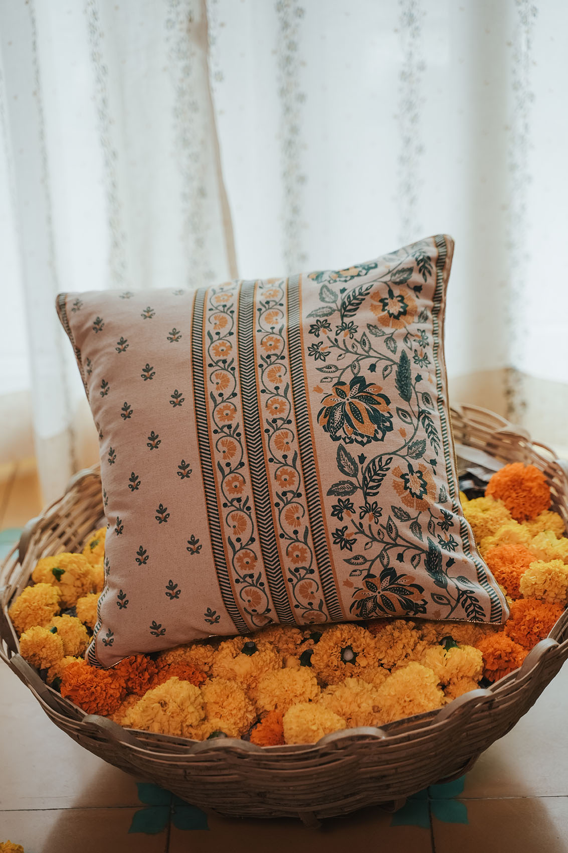 Siri Teal | Printed Floral | 100% Cotton Cushion Cover For Sofa