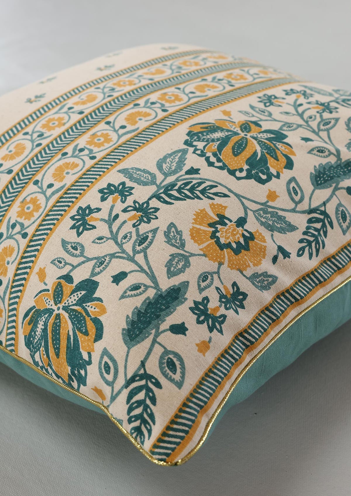 Siri Teal | Printed Floral | 100% Cotton Cushion Cover For Sofa