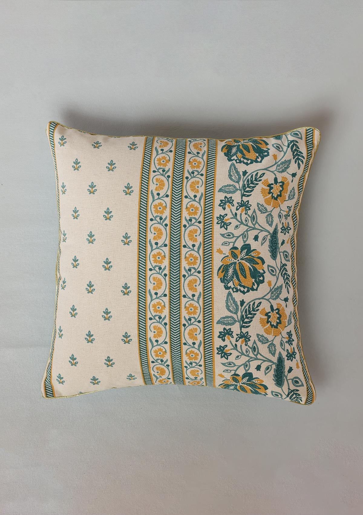 Siri Teal | Printed Floral | 100% Cotton Cushion Cover For Sofa