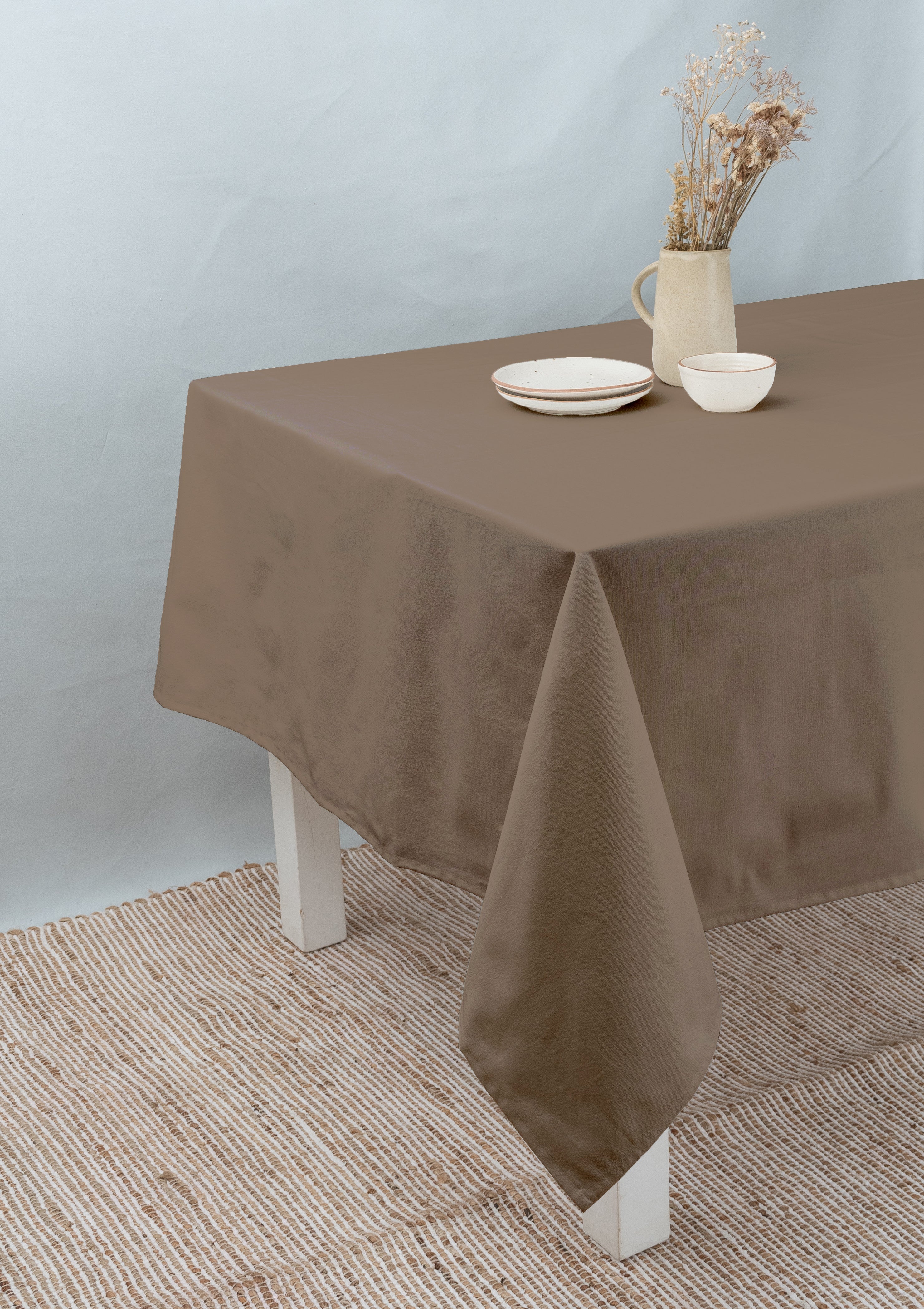 Solid 100% cotton customisable table cloth for dining - chocolate brown