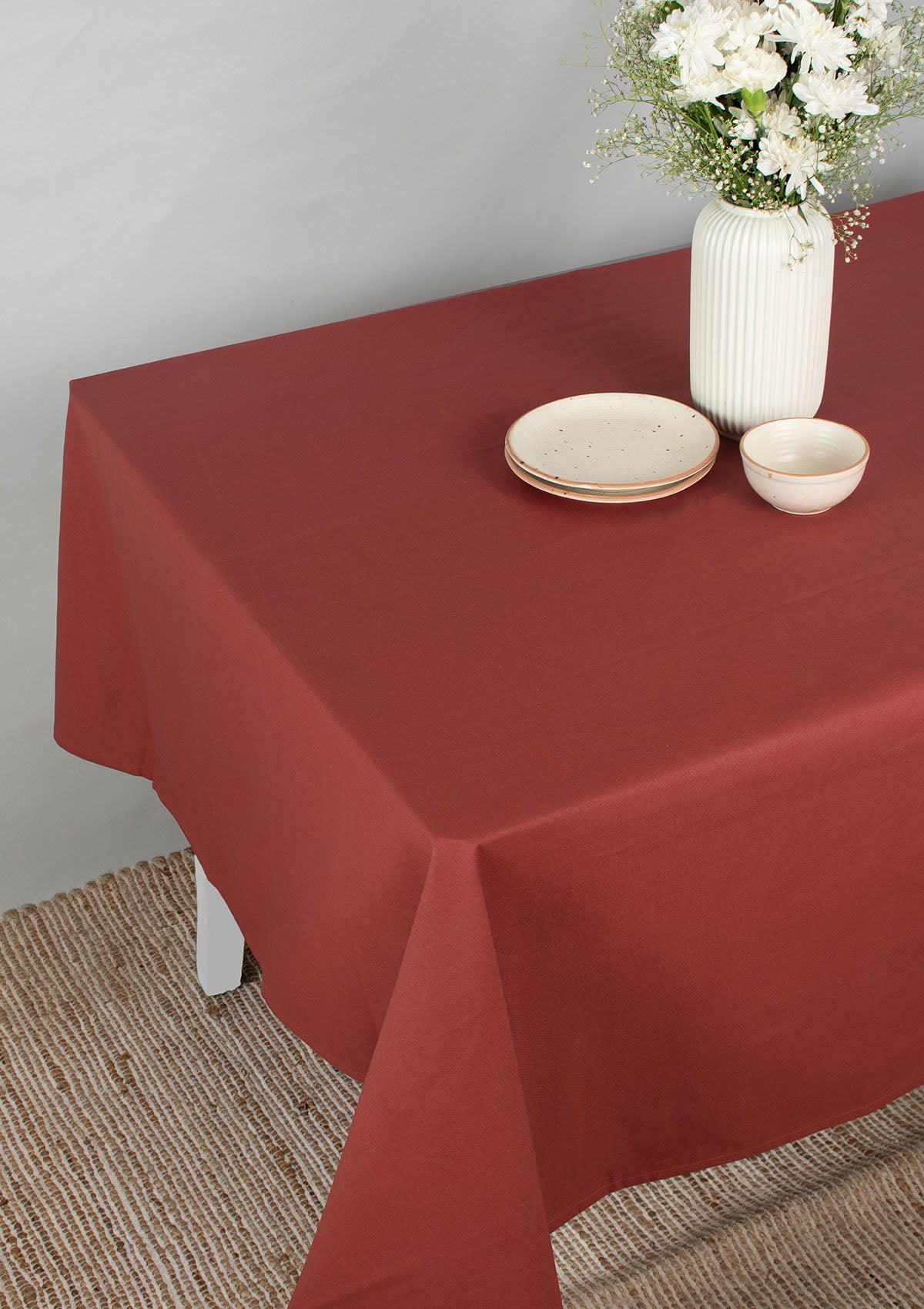 Solid Brick red Spill safe water-resistant coated cotton table cloth