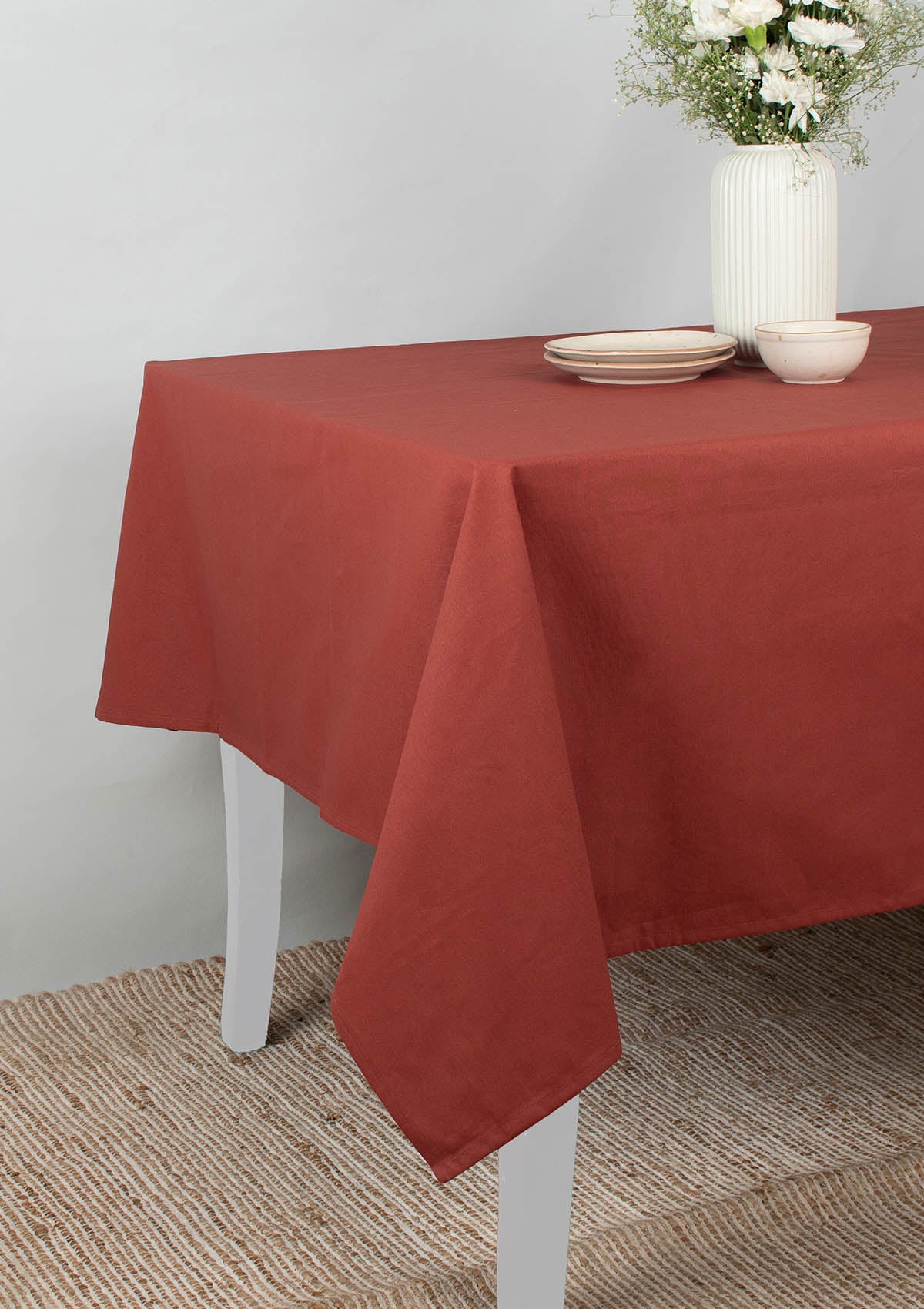 Solid Brick red Spill safe water-resistant coated cotton table cloth