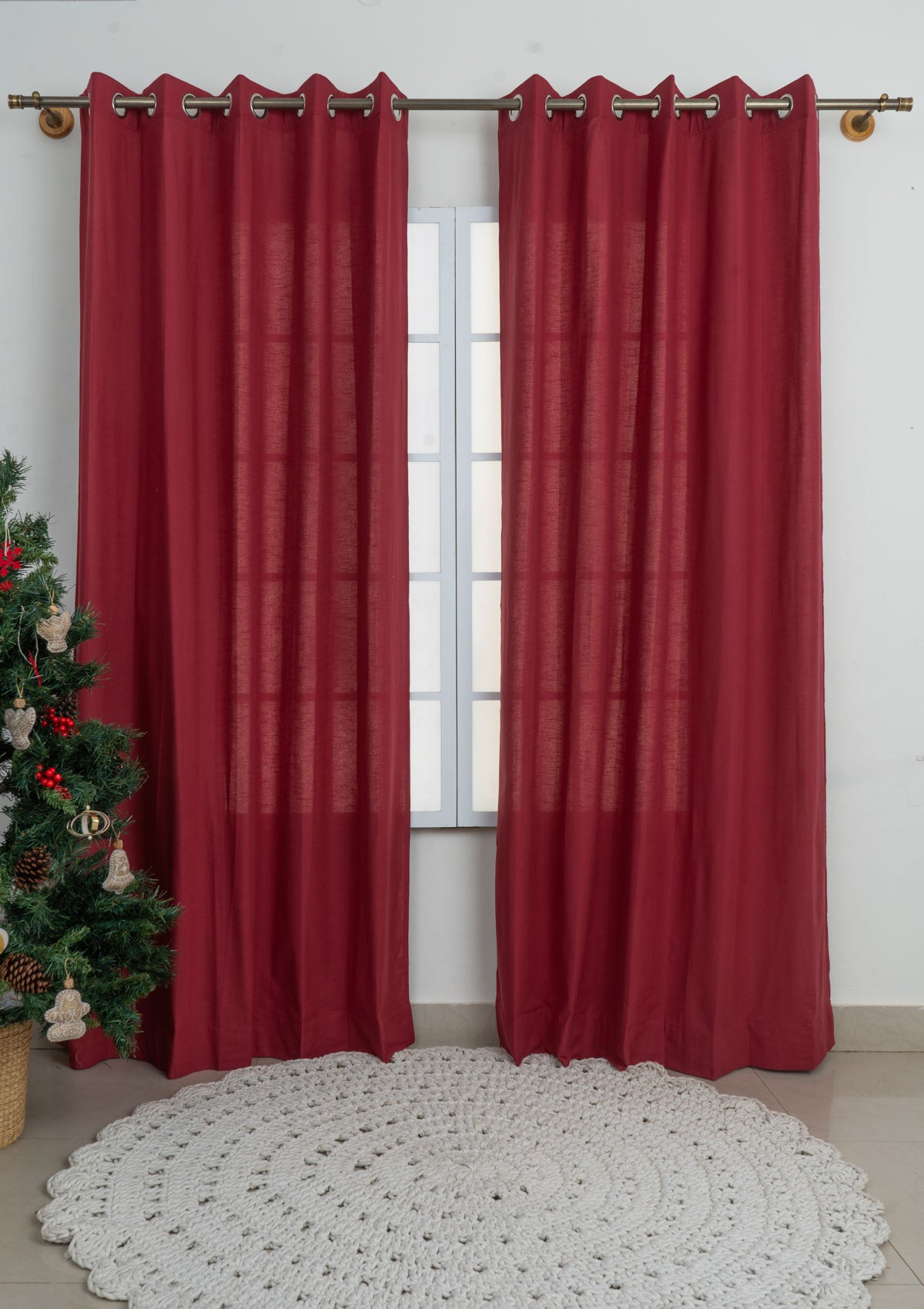 Solid Wine red 100% Customizable Cotton plain curtain for bedroom - Room darkening