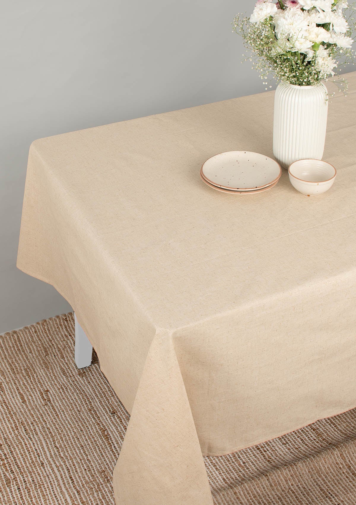 Solid Linen beige Spill safe water-resistant coated cotton table cloth