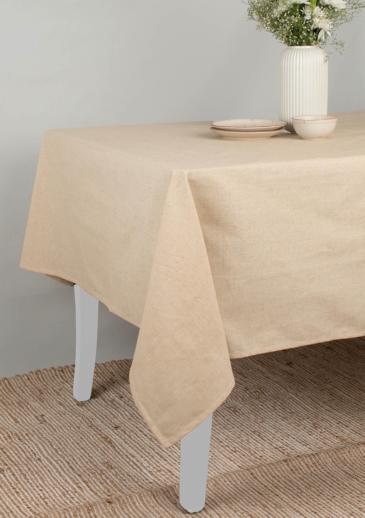 Solid Linen beige Spill safe water-resistant coated cotton table cloth